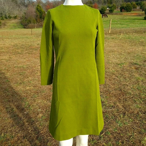 Vintage Dresses & Skirts - Vintage Long Sleeve Green Dress 50's 60's XS S
